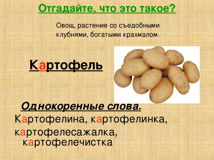 Какое проверочное слово к слову картофель?