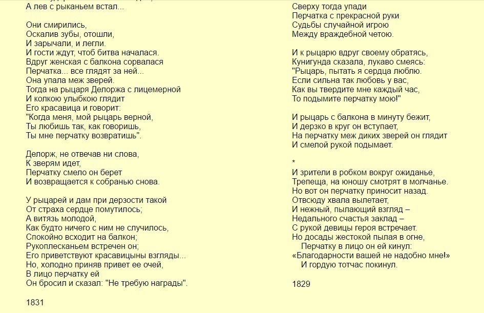 Перчатка краткое содержание для читательского дневника. анализ баллады «перчатка» шиллера