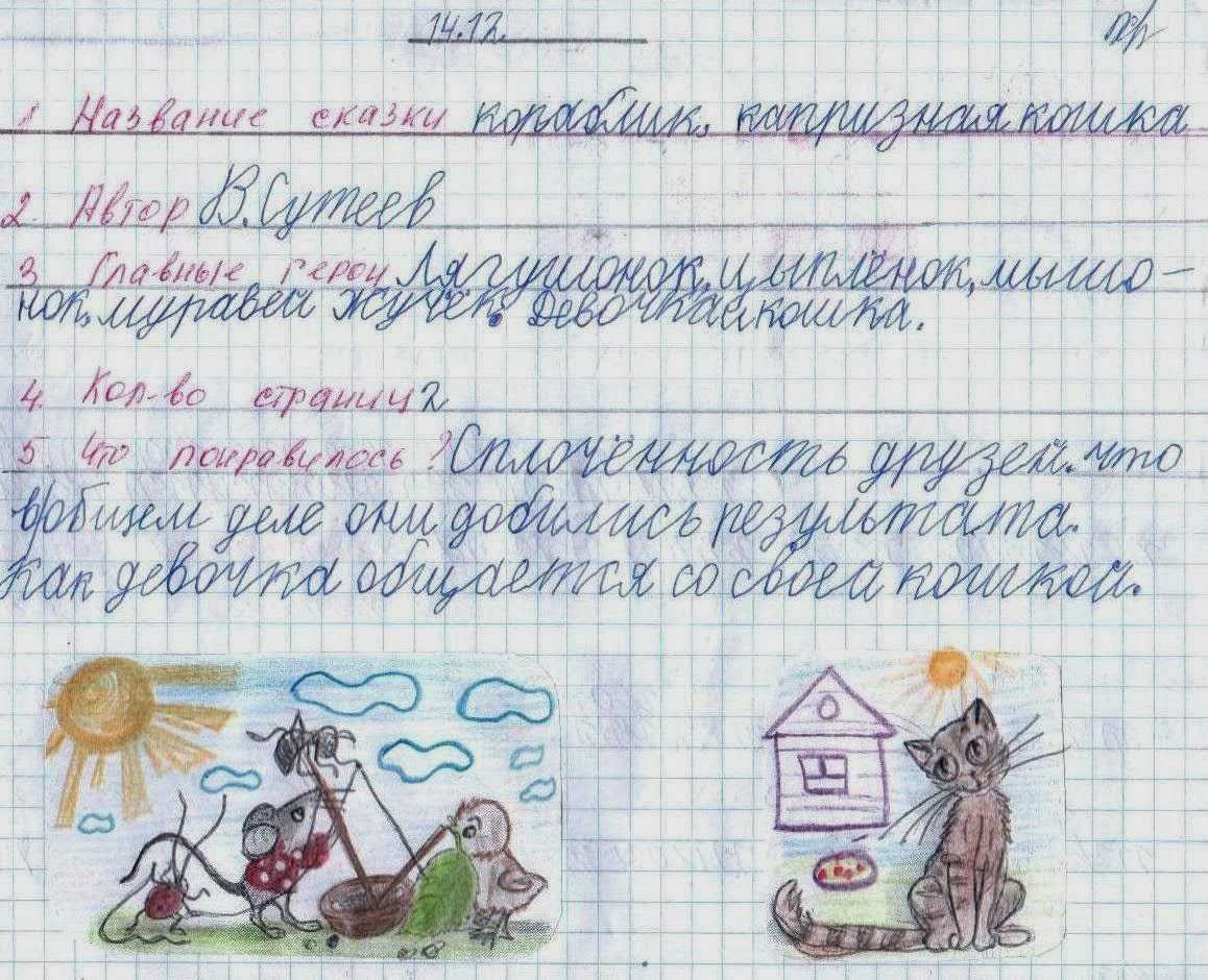 Образец оформления читательского дневника для 1 класса