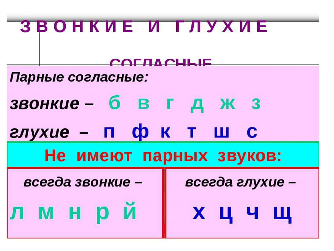 Звонкие и глухие согласные звуки