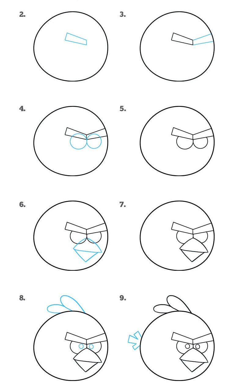 Как нарисовать angry birds поэтапно всех птиц. как нарисовать angry birds карандашом. вариант - как нарисовать желтую птицу поэтапно